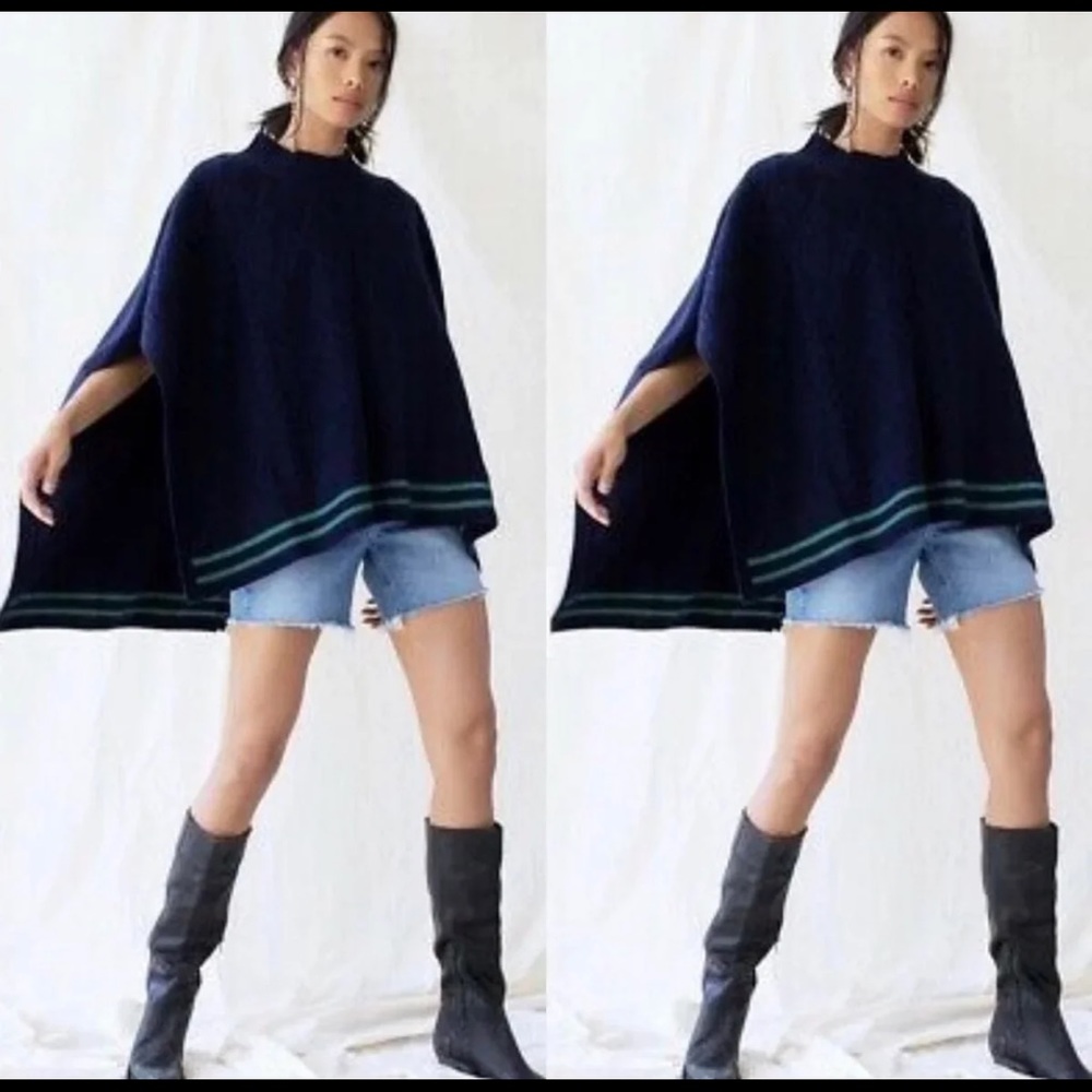 Free People Harbour Stripe Cable Poncho NWT - OS